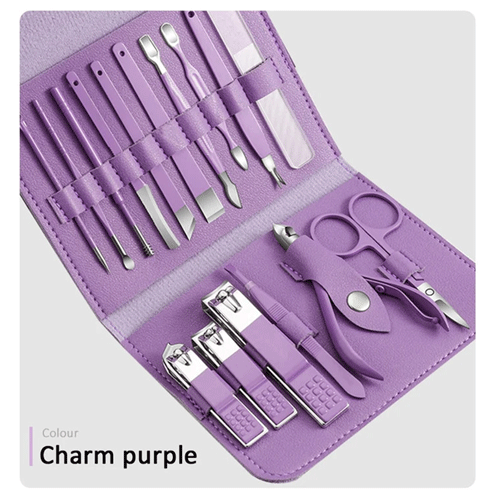 16pcs Manicure Set Pouch - Charm Purple