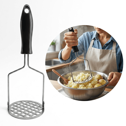 Stainless Steel Potato Masher With Plastic Handle - Black