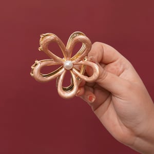 Flower Shape With Pearl Metal Clip - Bronze