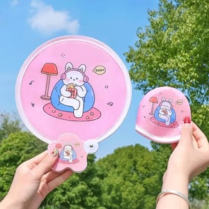 Folding Round Handheld Fan - Pink Cat