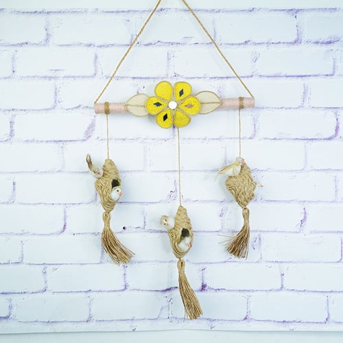 Wall Hanging Hand Craft Jute Nest - Yellow