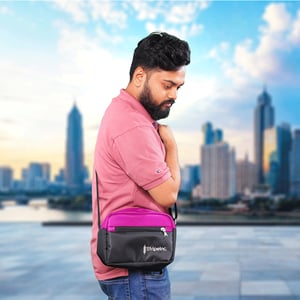 StripeInc Crossbody Net Pattern Bag For Unisex - Magenta