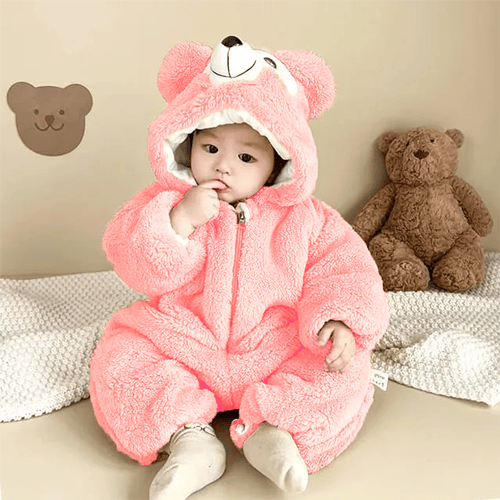 Winter Teddy Romper For Baby - Pink Large