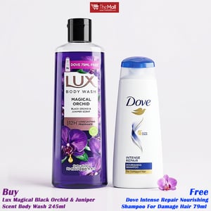 Lux Magical Black Orchid & Juniper Scent Body Wash 245ml (Get Dove Intense Repair Nourishing Shampoo For Damage Hair 79ml Free)