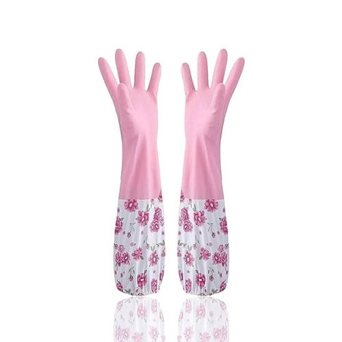 Disposable Rubber Hand Gloves With Floral Print - Pink