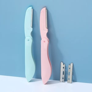 LMLTOP Folding Eyebrow Knife With Extra 2 Blades - Baby Pink