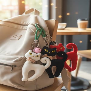 Fancy Cat With Rattle Ball Key Ring - Black