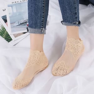 Women Elastic Net Semi Transparent Sock - Beige