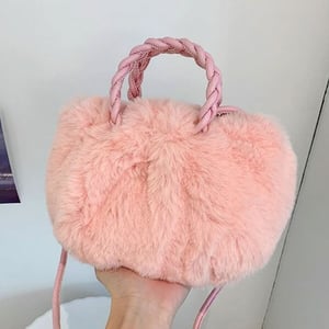 Fluffy Cozy Women PU Leather Handle Crossbody Bag