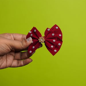 Velvet Bow Shape Hair Clip With Stone - Maroon