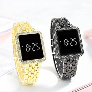 Touch Active LED Square Dial Watch For Women - Black