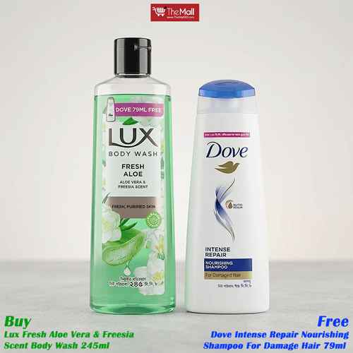 Lux Fresh Aloe Vera & Freesia Scent Body Wash 245ml (Get Dove Intense Repair Nourishing Shampoo For Damage Hair 79ml Free)