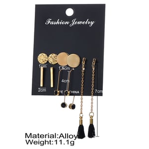 5 Pairs Women Round Rectangular Tassel Earrings Set