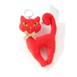 Fancy Cat With Rattle Ball Key Ring - Red