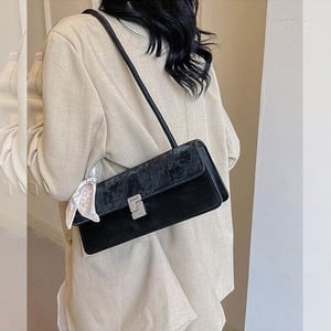 Velvet Finishing Stylish Bag For Women - Black