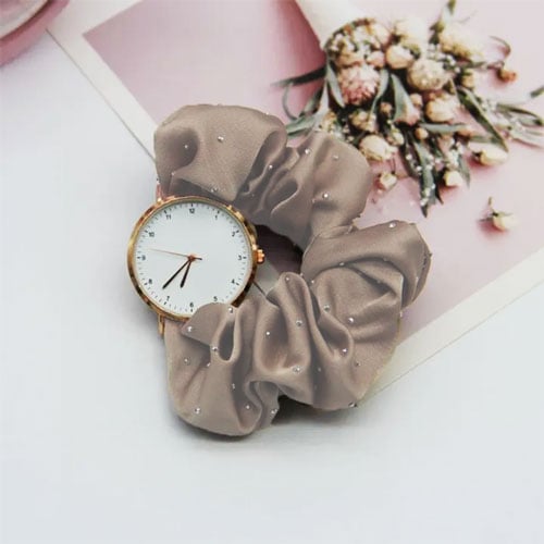 Stone Fashionable Scrunchie Watch For Women - Silky Tan