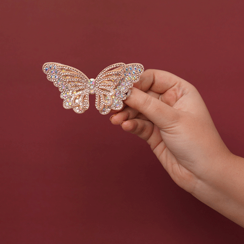 Gorgeous Shiny Rhinestone Hair Clip With Butterfly - Nude Pink