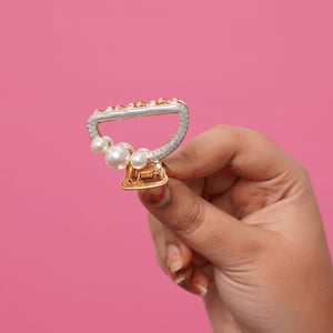 Dior Style Metal Hair Clip With Pearls - Silver