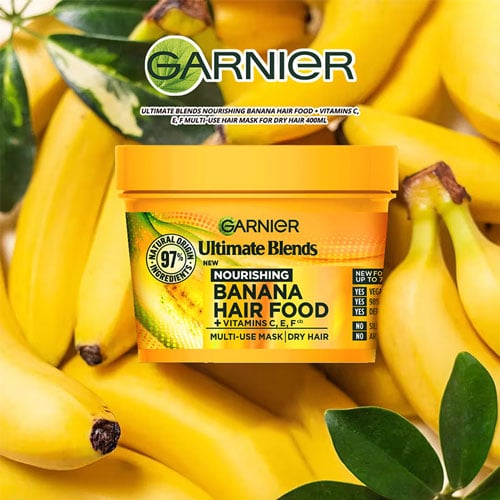 Garnier Ultimate Blends Nourishing Banana Hair Food + Vitamins C, E, F Multi-Use Hair Mask For Dry Hair 400ml •