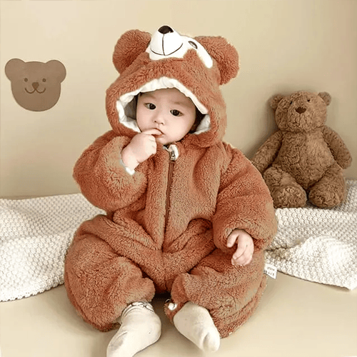 Winter Teddy Romper For Baby - Brown Medium