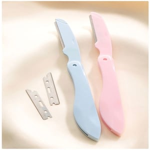 LMLTOP Folding Eyebrow Knife With Extra 2 Blades - Baby Blue