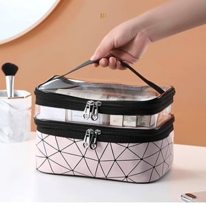Double Layer Transparent Makeup Storage Bag - Nude Pink
