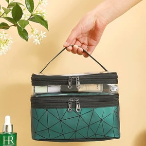 Double Layer Transparent Makeup Storage Bag - Green
