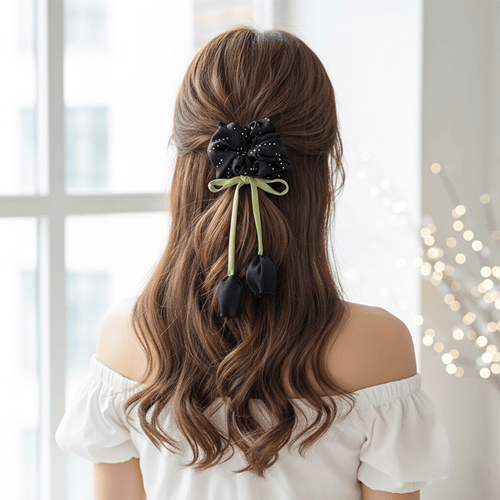 Scrunchies Tulip Flower Hair Band - Black