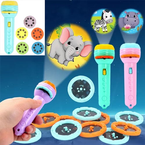 Educational Mini Flashlight Projector With 40 Pattern 5 Slides For Kids - Light Mint