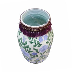 Floral Printed Glass Vase - Blue Flower