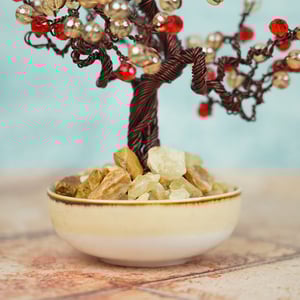 Copper Wire Vintage Bonsai Tree Sculpture With Pearls - Red