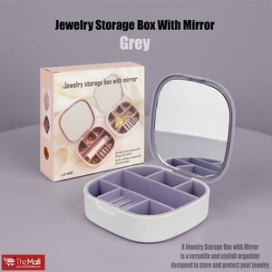 Jewelry Storage Box With Mirror - Grey