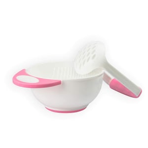 Baby Food Masher and Serve Bowl - Pink & White