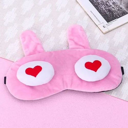 Girls Sleeping Cute Cartoon Eye Mask - Pink White Love Cat