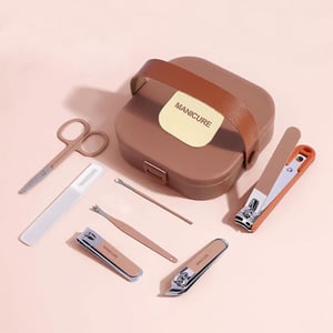 7pcs Manicure Set Box With Holder - Dark Rose Gold