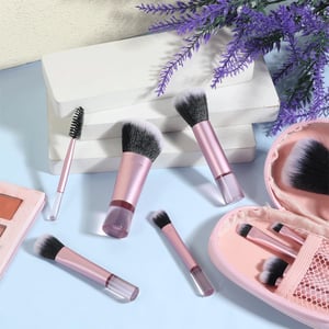 10pcs Premium Mini Makeup Brush Set With Zip Pouch - Pink