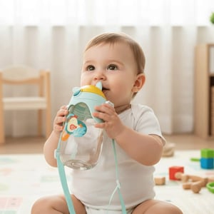 Premium Kids Water Bottle Strap & Straw 460ml - Bird