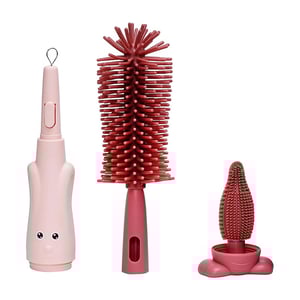 3 In 1 Bottle Cleaner Portable Brush - Faded Red