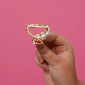 Dior Style Metal Hair Clip With Pearls - Cream