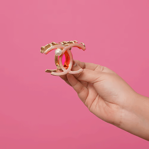 Chanel Style Metal Hair Clip - Pink