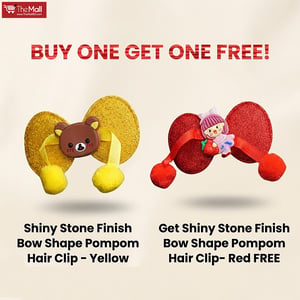 Shiny Stone Finish Bow Shape Pompom Hair Clip - Yellow (Get Shiny Stone Finish Bow Shape Pompom Hair Clip - Red Free )