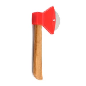 Axe Shape Pizza Cutter With Bamboo Handle - Red