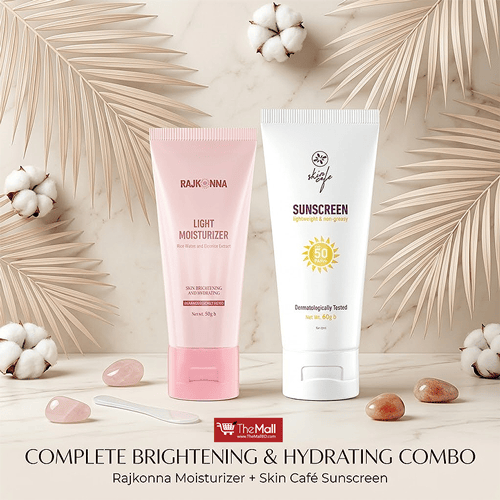 Skin Cafe Lightweight And Non-Greasy Sunscreen 60g - SPF 50 PA+++ With Rajkonna Light Moisturizer With Rice Water And Licorice Extract 50ml Combo