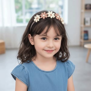 Girls Floral Headband - Deep Brown