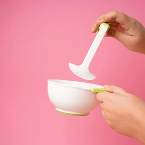 Baby Food Masher and Serve Bowl - White & Light Green