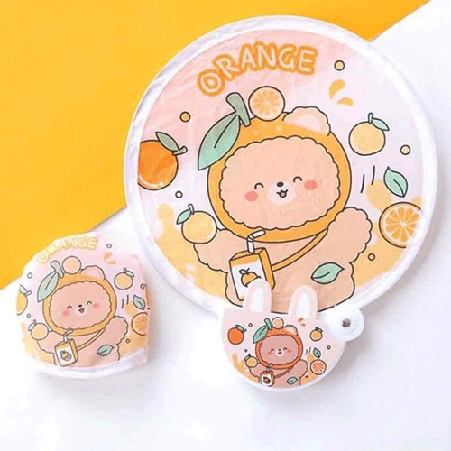 Folding Round Handheld Fan - Off-Withe Bear