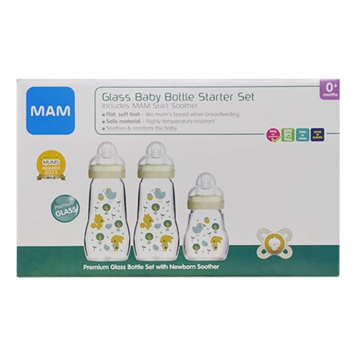 MAM Premium Glass Baby Bottle Starter Set with Newborn Soother (0702)