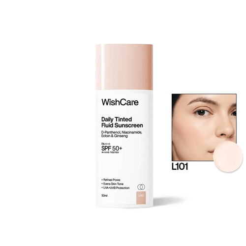 WishCare Daily Fluid Tinted Sunscreen 50ml SPF50 PA++++ L101 •