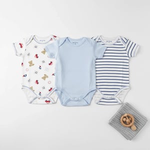 SLQC Comfortable Baby Bodysuits 3pcs S Size (0 - 3 Months) - Blue