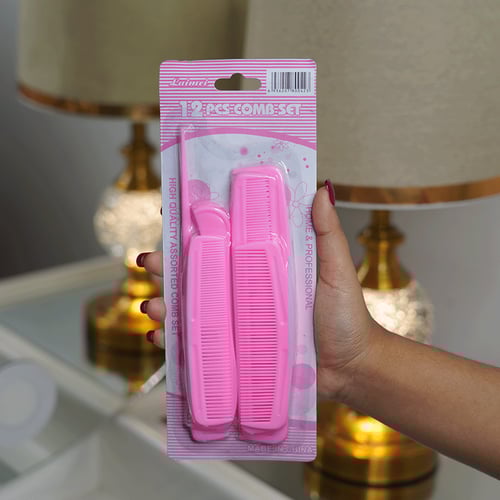 12pcs Plastic Hair Comb Set - Pink